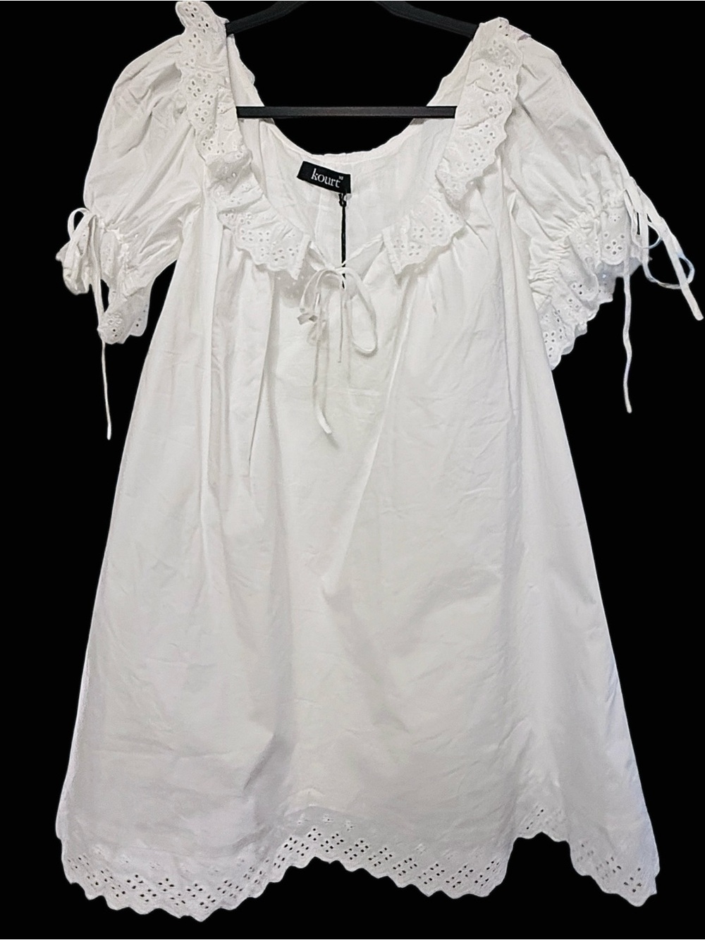 Kourt Juliet Lightweight Cotton Dress Eyelet Lace Ruffle Trim Summer Beach